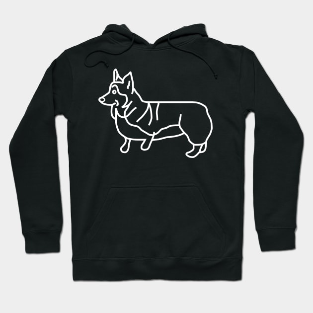 Dog Art Corgi Minimal White Line Drawing Hoodie by ellenhenryart